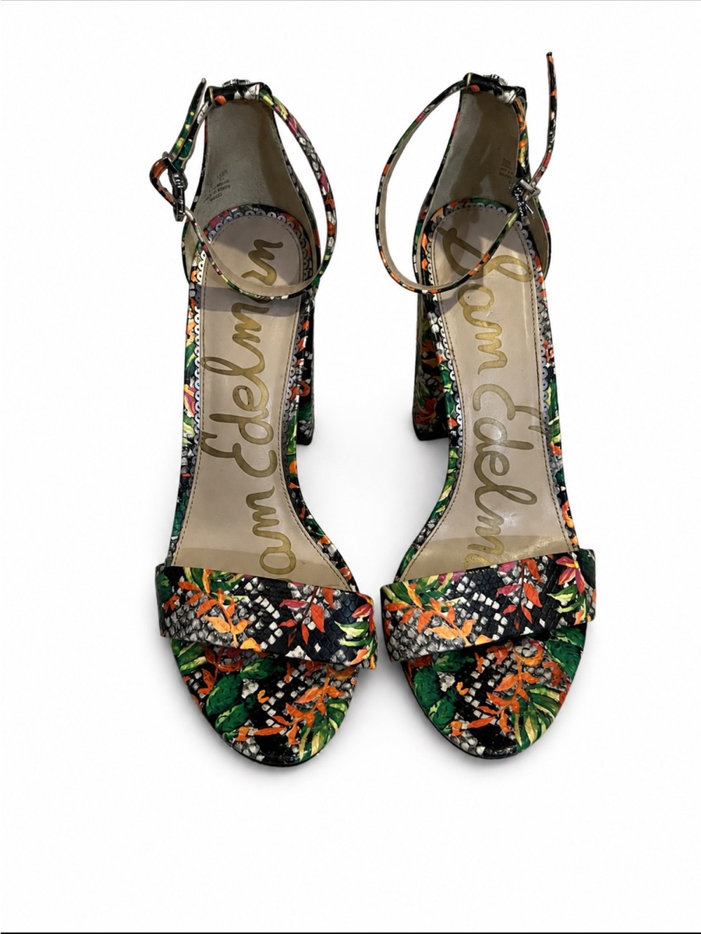 Sam Edelman Multicolor Floral Ankle-Strap Block Heels size 10